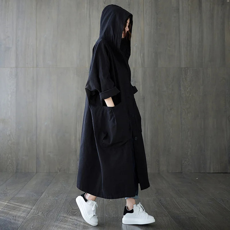 Women's oversized hooded windbreaker spring/autumn coat