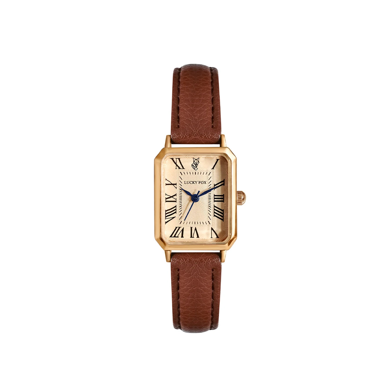 Women's vintage-inspired rectangular watch with leather strap
