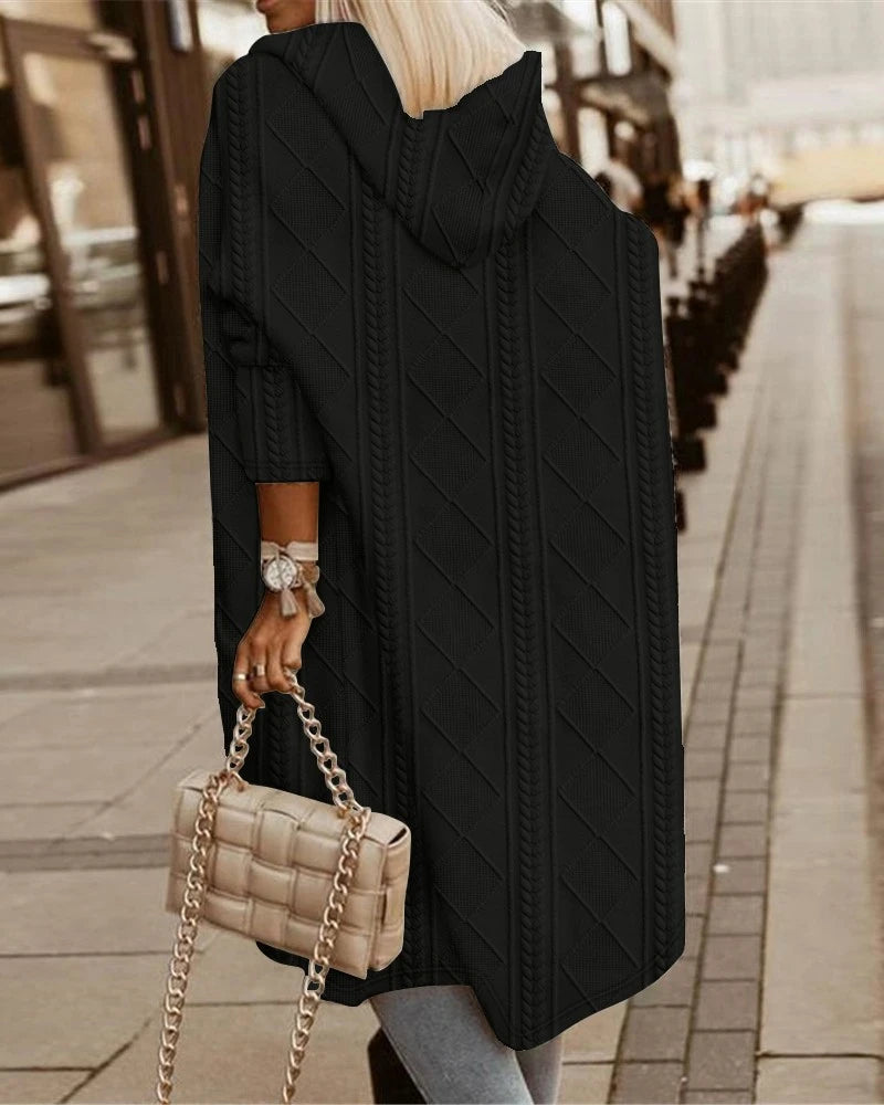 Women's cable knit hooded longline coat winter cardigan