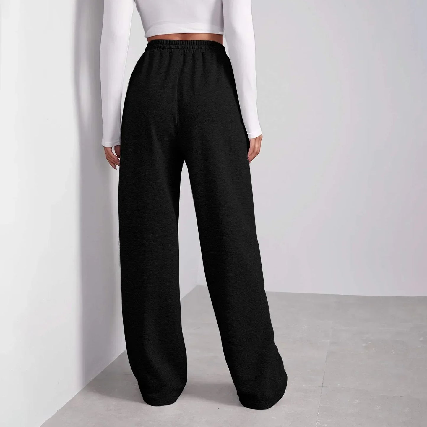 Women's elastic high waist wide-leg sweatpants with pockets