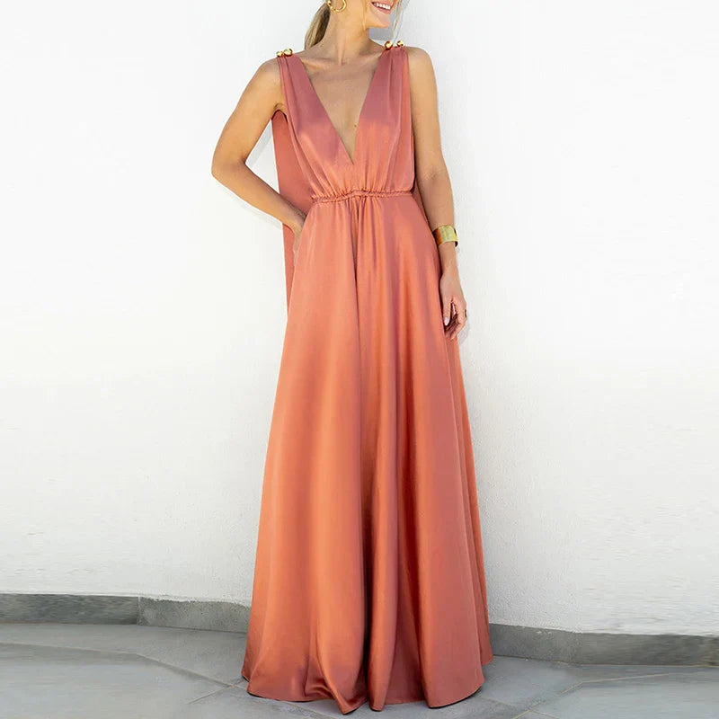 Elegant V-Neck Backless Boho Maxi Dress
