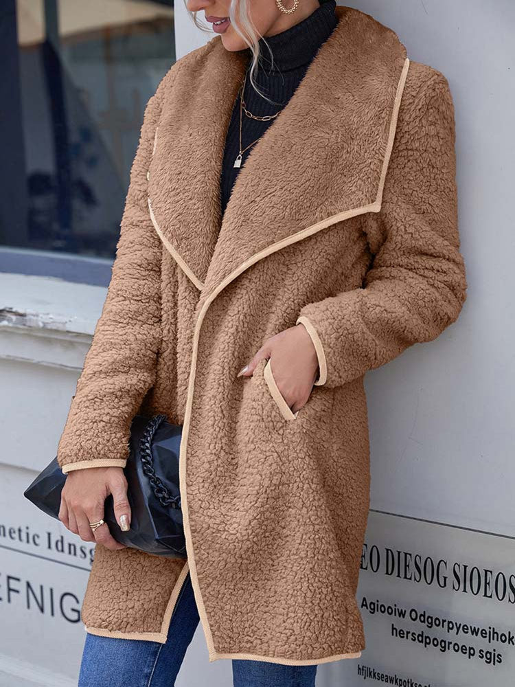 Women's lapel plush coat