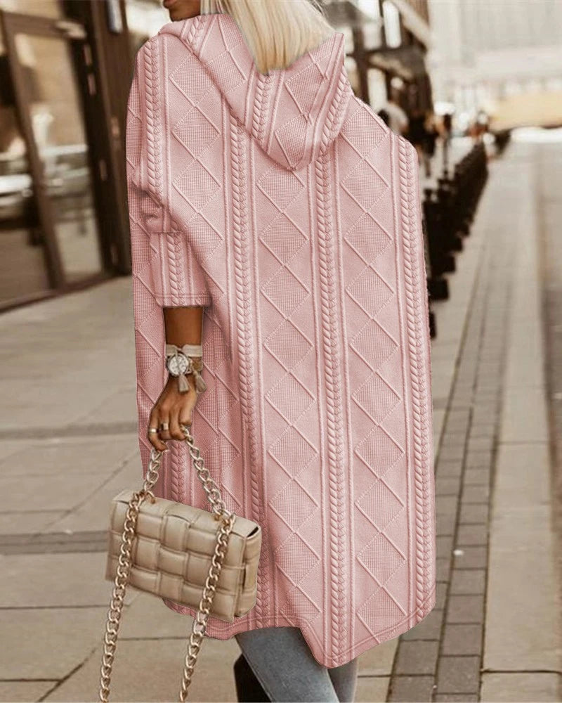 Women's cable knit hooded longline coat winter cardigan