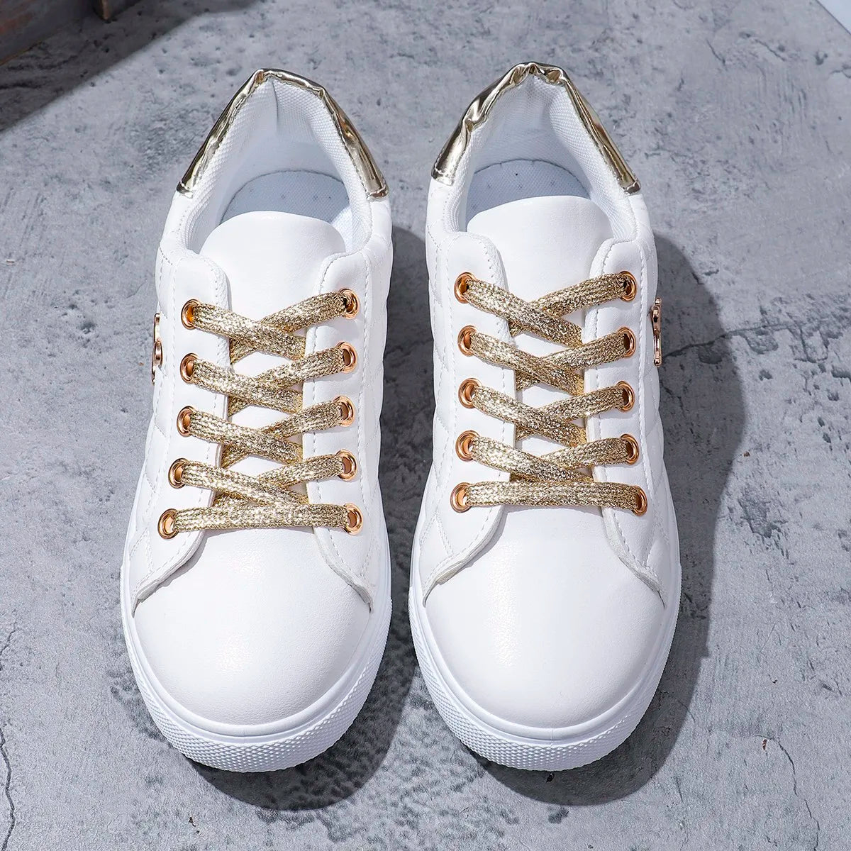 Women's Platform Sneakers - Quilted Design - Lace-Up - Casual Stylish Footwear