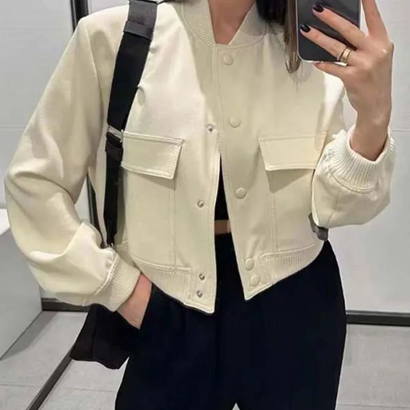 Women's chic slim fit cropped bomber jacket