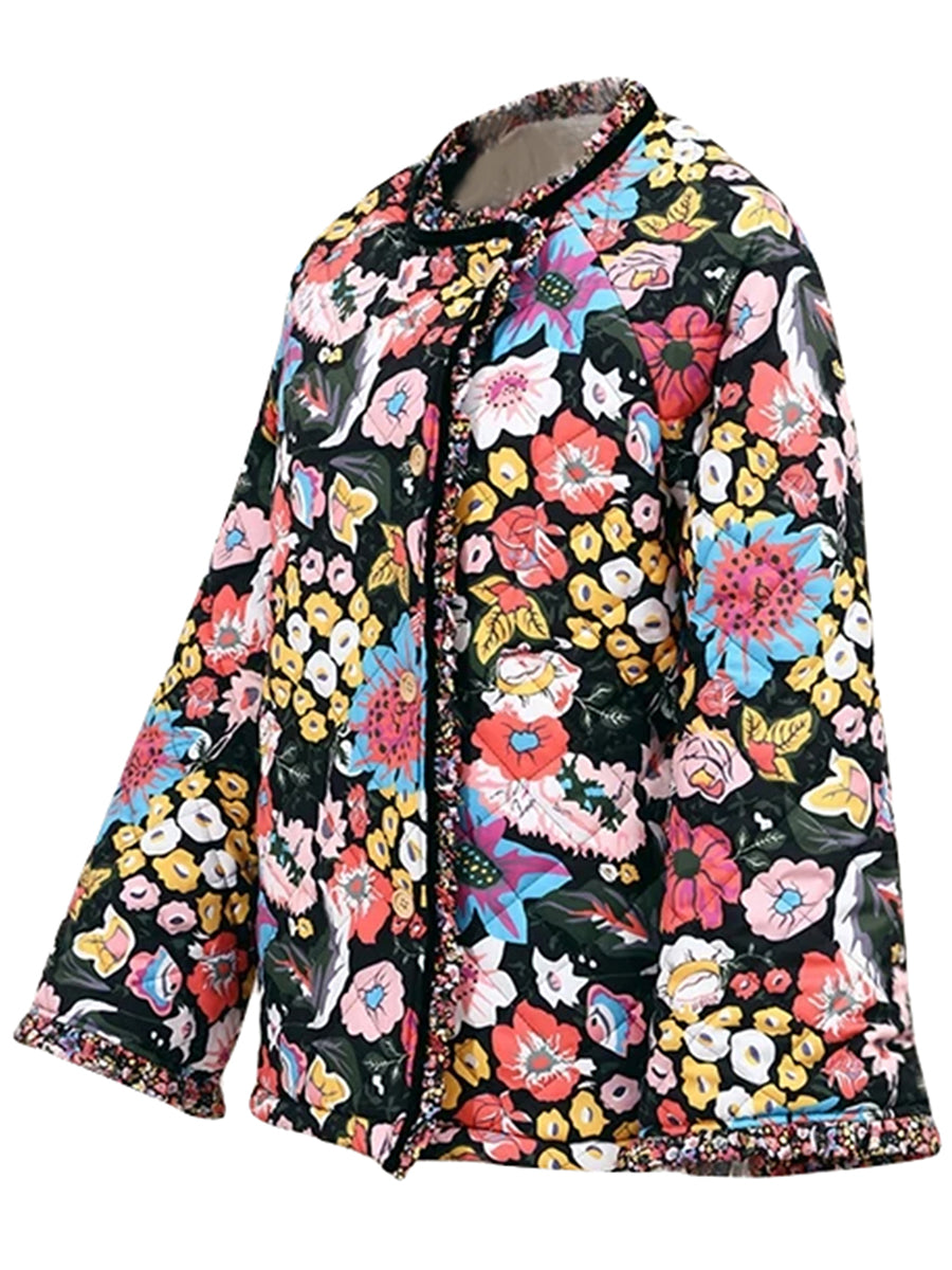 Women's autumn floral print loose quilted jacket