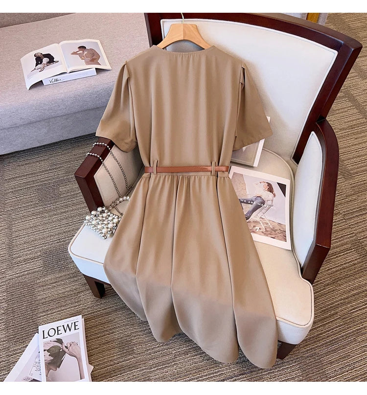 Casual Vintage Belted Dress