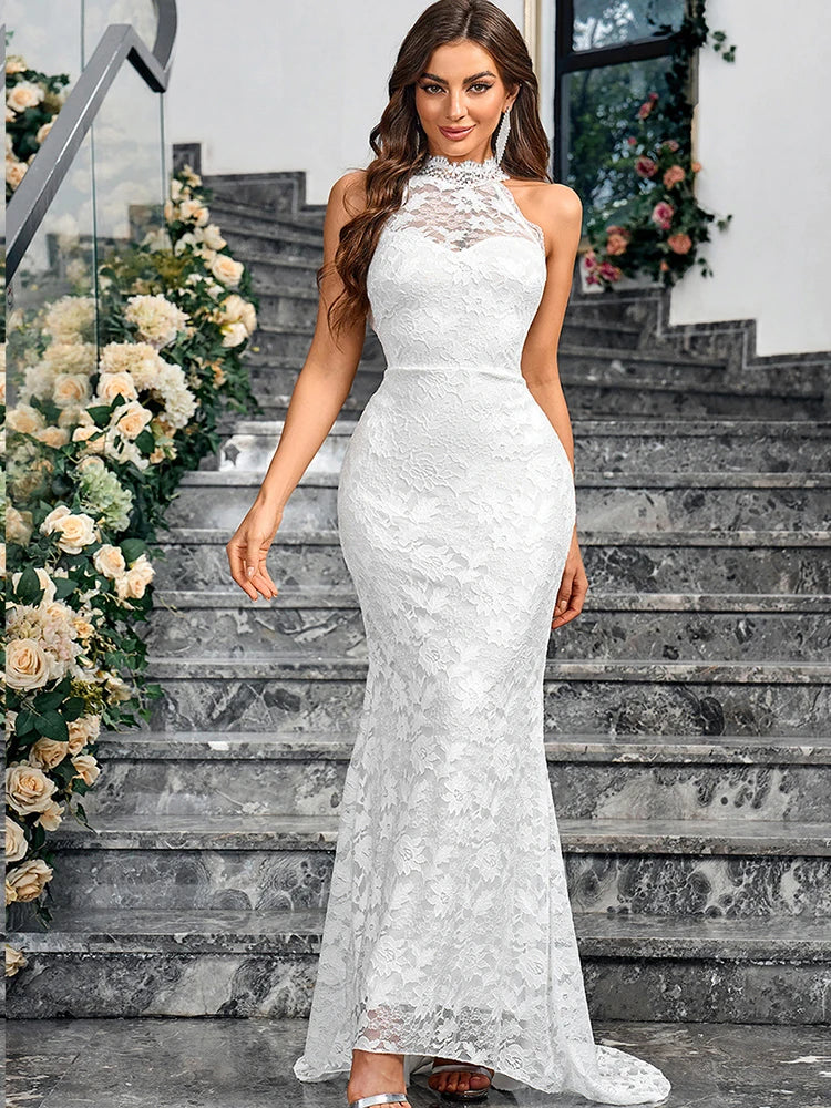 Women's elegant fishtail sleeveless slim fit evening dress