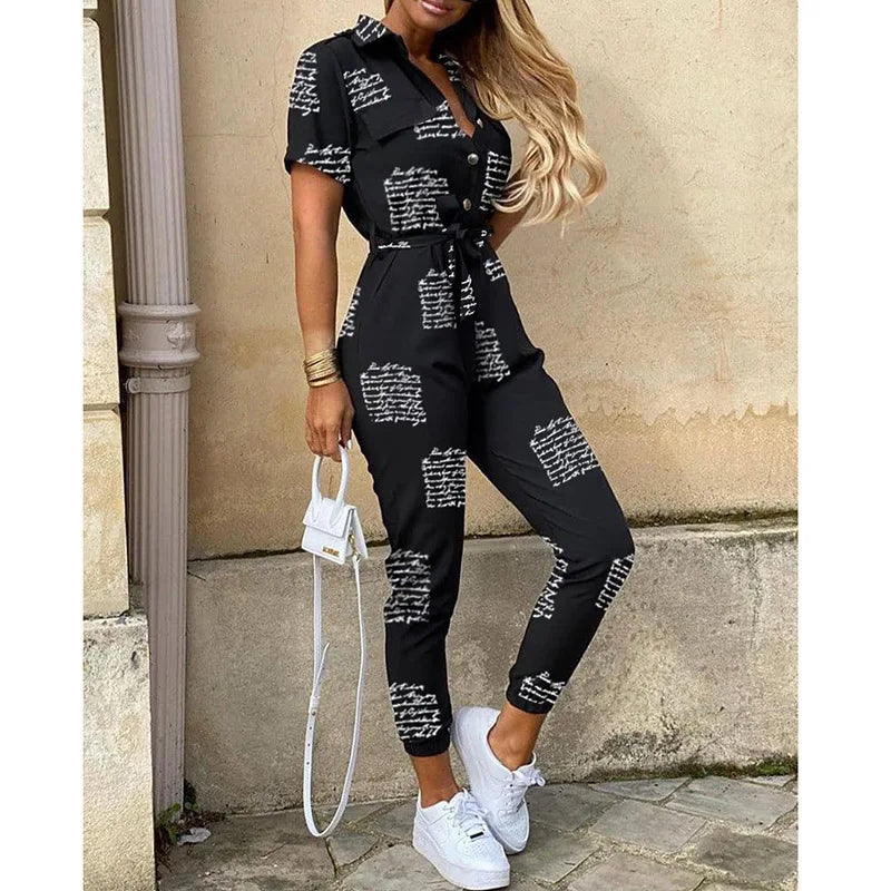 Women's monochromatic summer workwear jumpsuit with belt