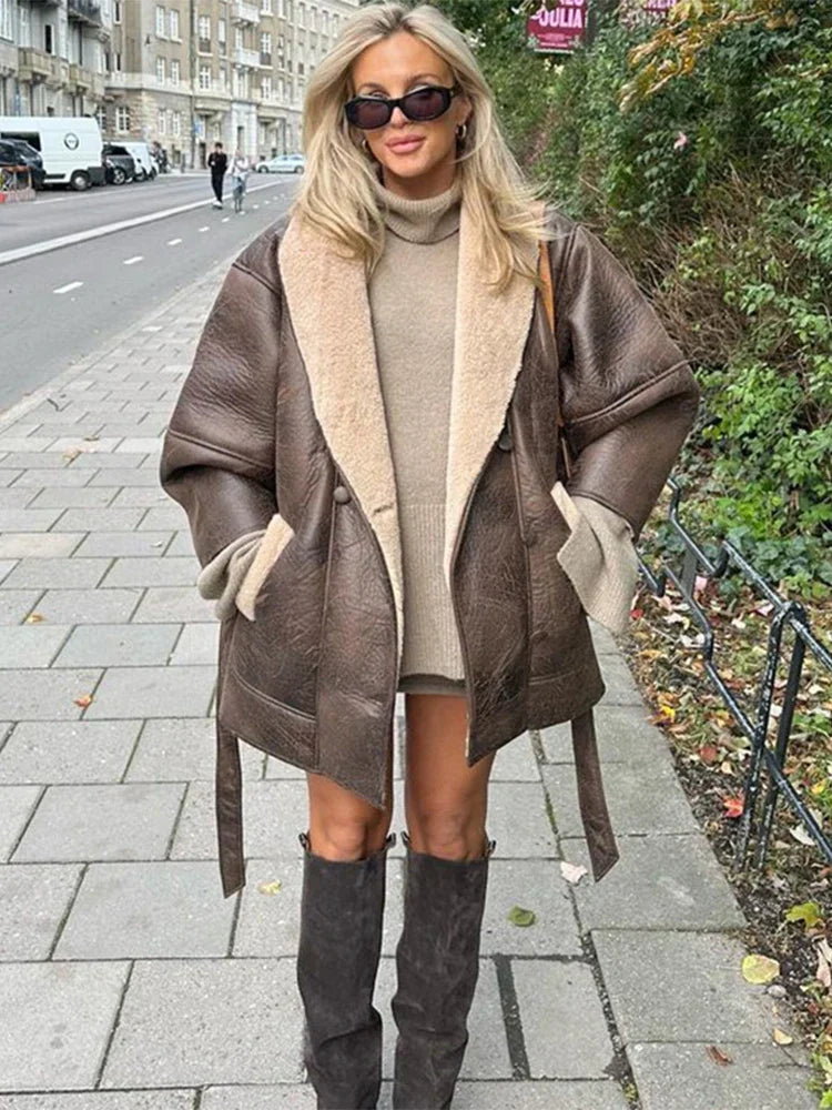 Women's winter fashion leather jacket