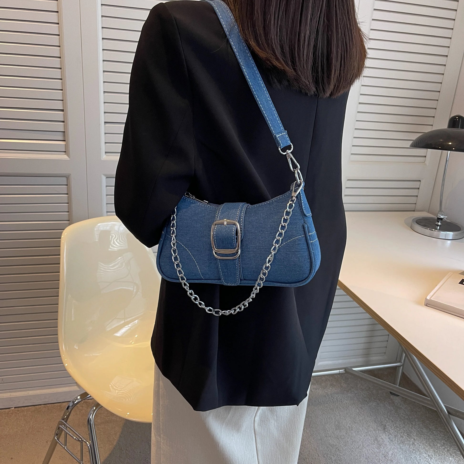 Denim Buckle Two-Way Small Bag