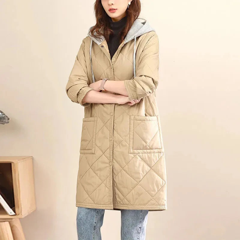 Meghan - quilted hooded overcoat with drawstring
