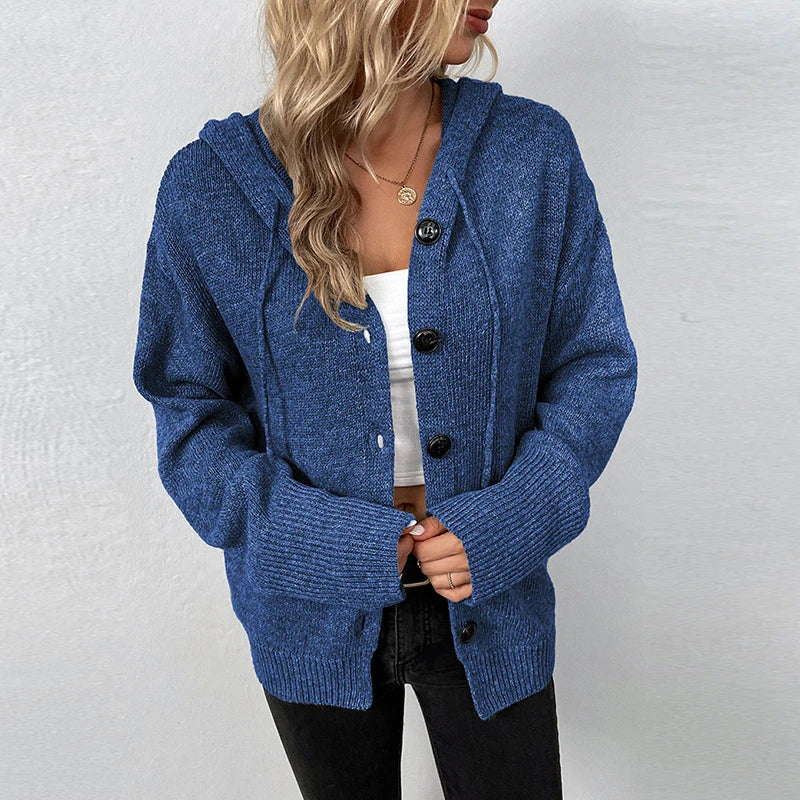 Women's drawstring knitted cardigan jacket