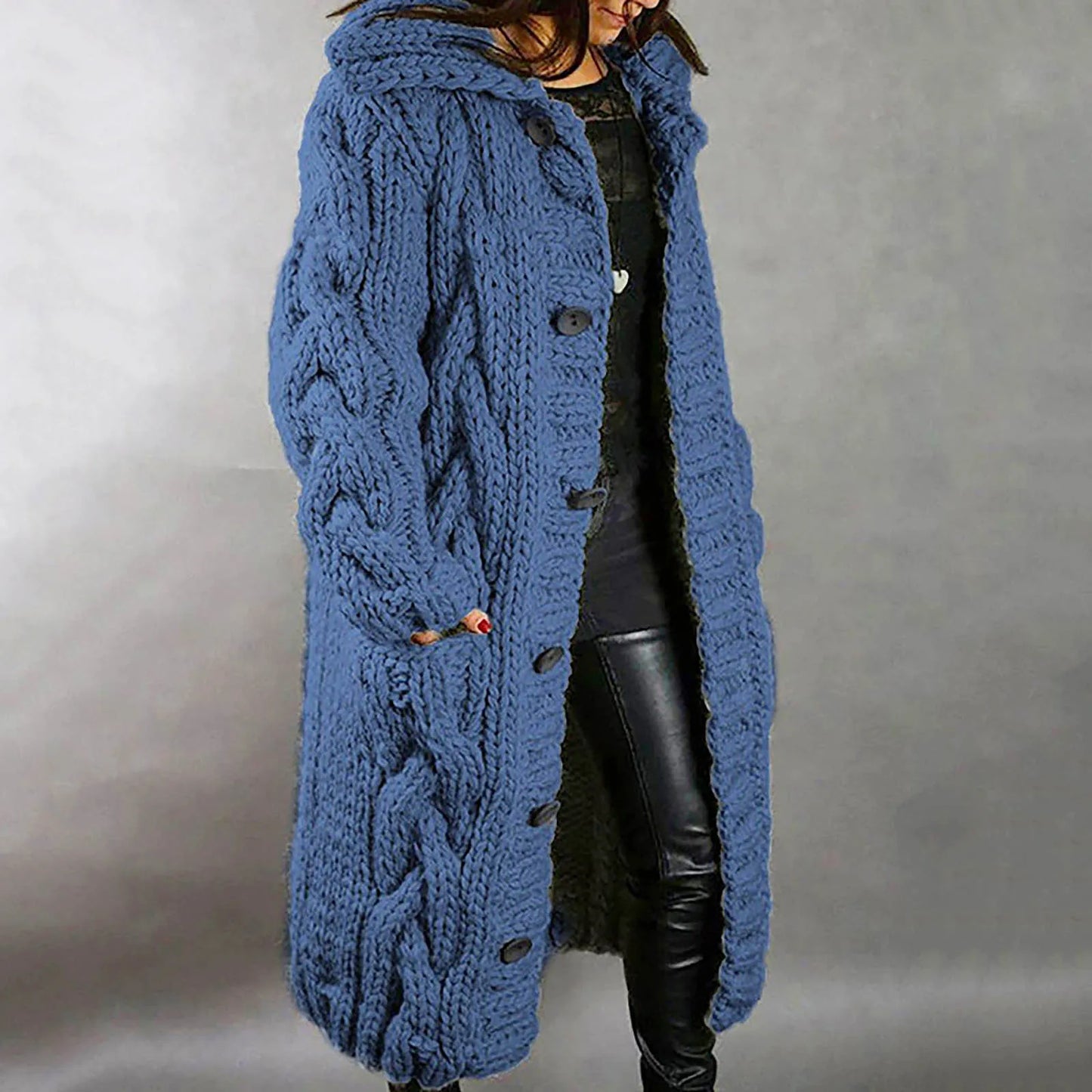 Women's warm single breasted cardigan with pockets