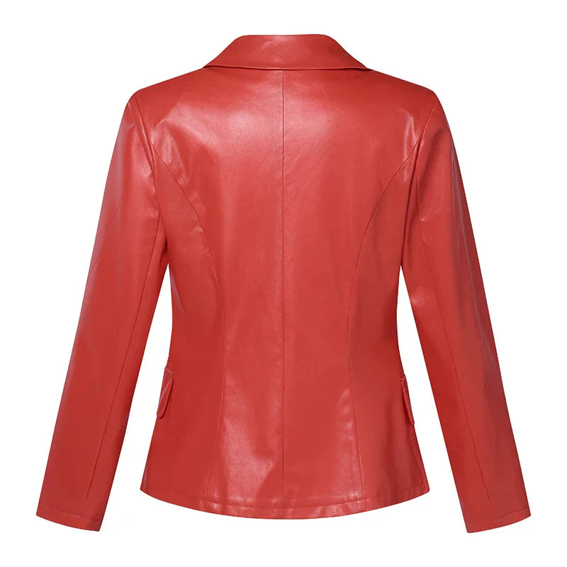 Women's double button tailored leather blazer