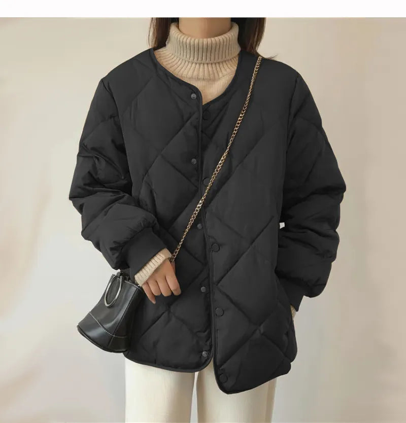 Chic Button Closure Round Neck Jacket