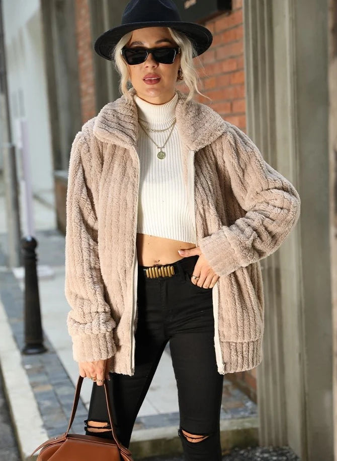 Women's velvet lapel medium-length coat