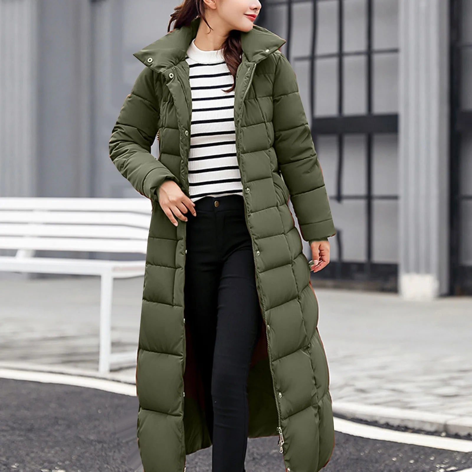 Belted Slim Fit Winter Parka Coat