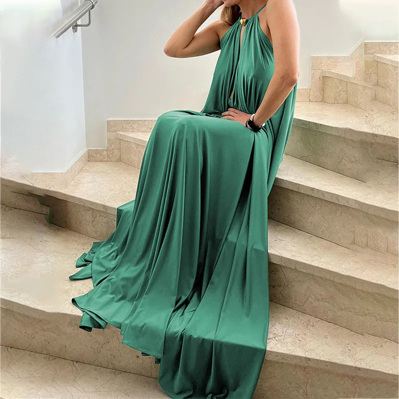 Elegant V-Neck Backless Boho Maxi Dress