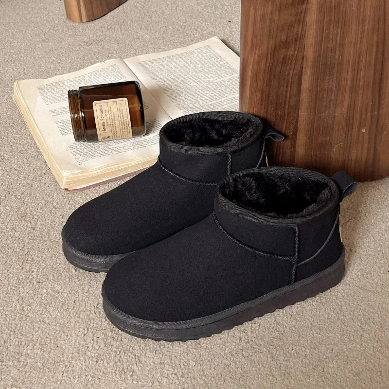 Women's faux leather ankle booties with warm fur lining