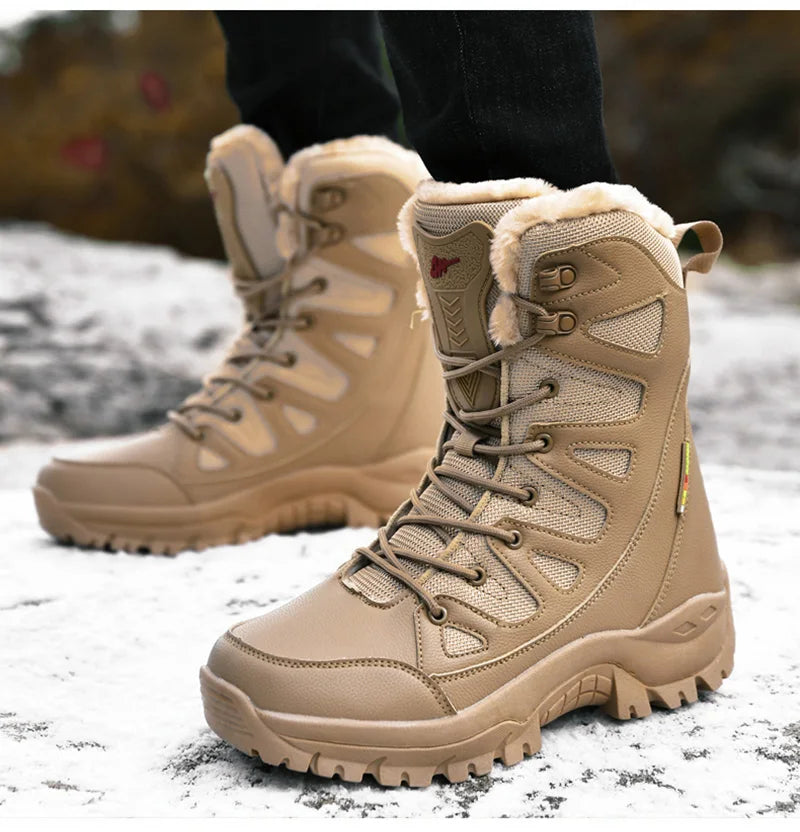 Women's waterproof snow boots with fur and non-slip platform