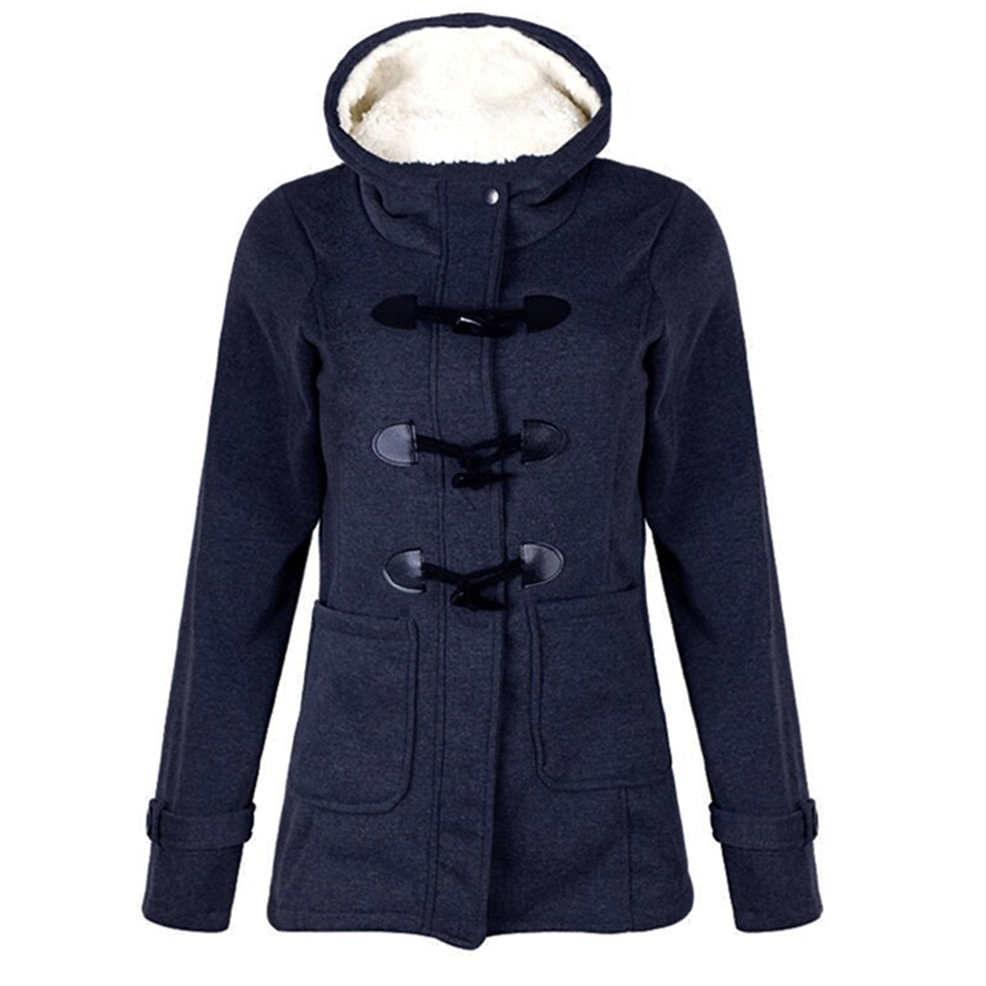 Women's long winter jacket with hood and front pocket