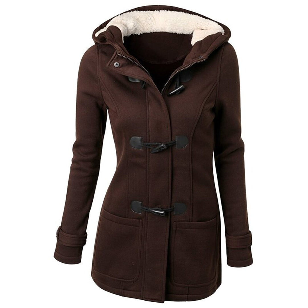 Women's long winter jacket with hood and front pocket