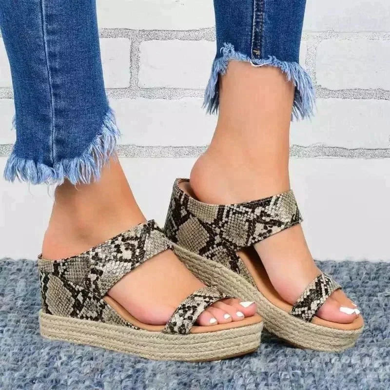 Women's Wedge Sandals - Denim Straps - Espadrille Jute Heel - Ankle Strap Comfort