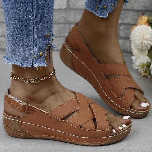 Women's Sandals - Crisscross Strap - Open Toe - Adjustable Ankle Strap - Cushioned Sole