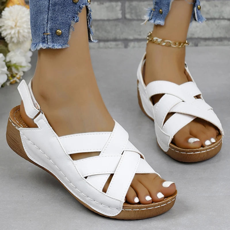Women's Sandals - Crisscross Strap - Open Toe - Adjustable Ankle Strap - Cushioned Sole