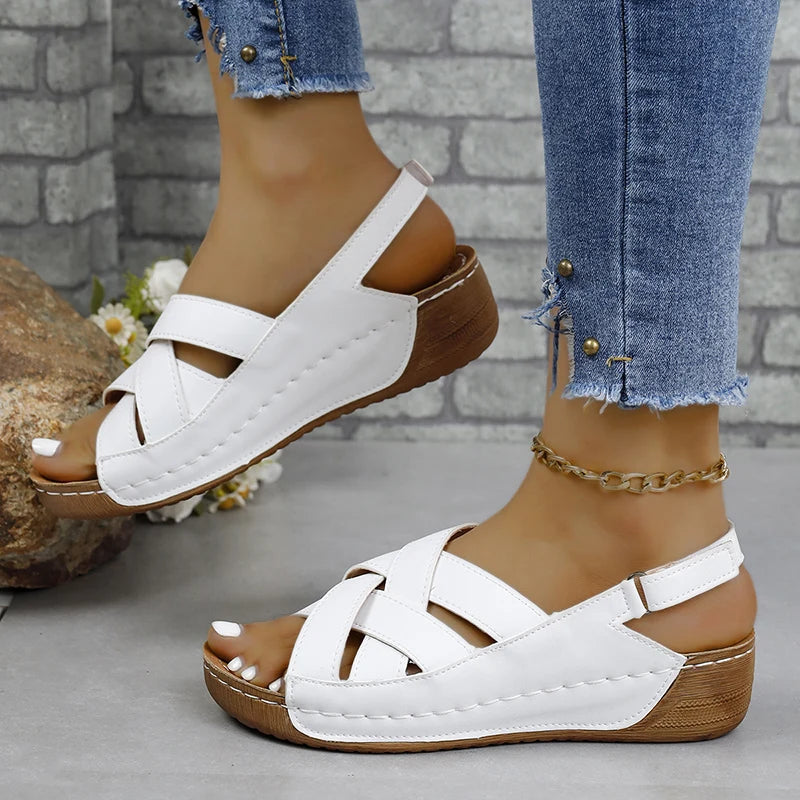 Women's Sandals - Crisscross Strap - Open Toe - Adjustable Ankle Strap - Cushioned Sole