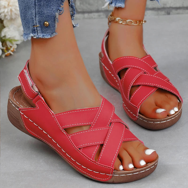 Women's Sandals - Crisscross Strap - Open Toe - Adjustable Ankle Strap - Cushioned Sole