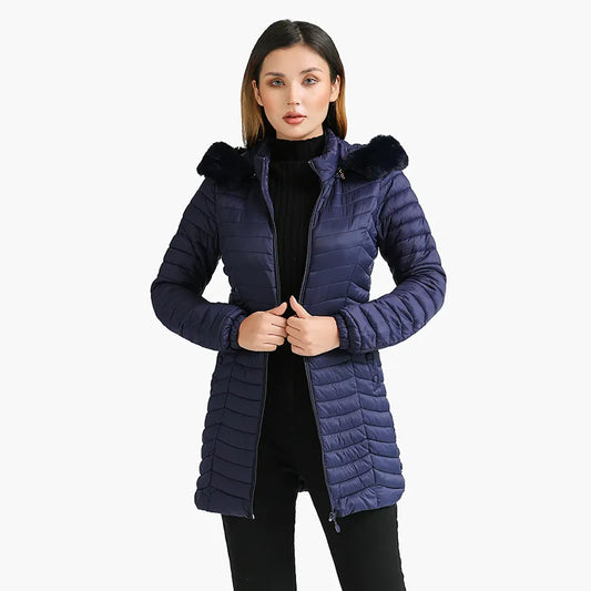 Lightweight Fur Hooded Parka Coat