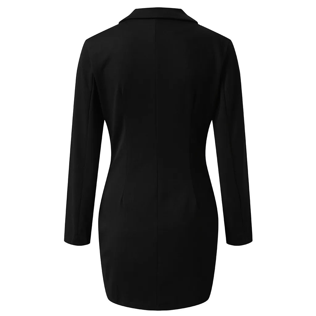 Women's Blazer Dress - Double-Breasted Fitted Design - Lapel Collar - Long Sleeve