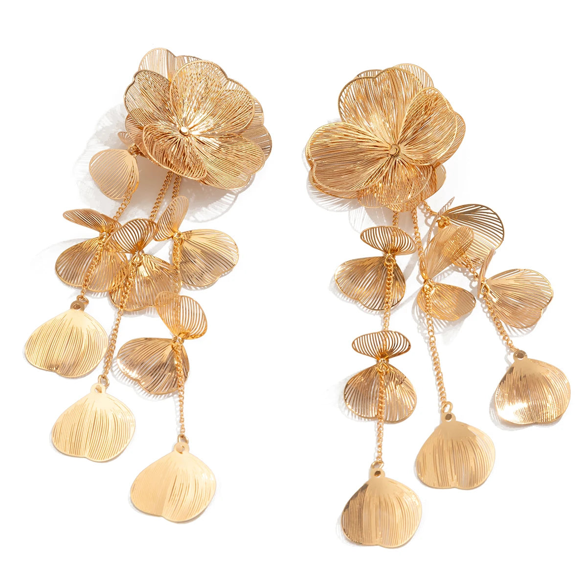 Long Tassel Leaf Petal Drop Earrings