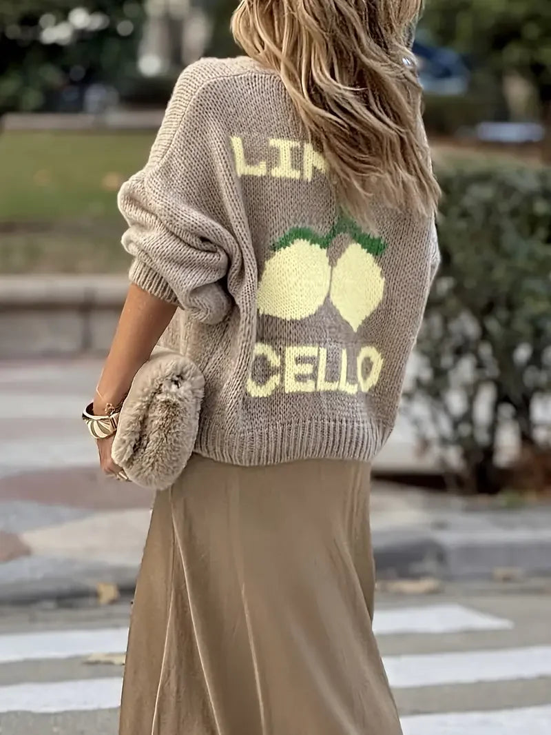Women’s Cardigan - Chunky Knit - Oversized Fit - Hip Length - Lantern Sleeves