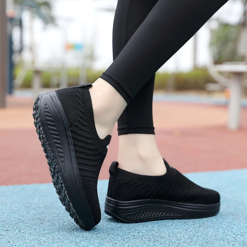 Women's Slip-On Sneakers - Breathable Knit Upper - Cushioned Sole - Lightweight Casual Wear