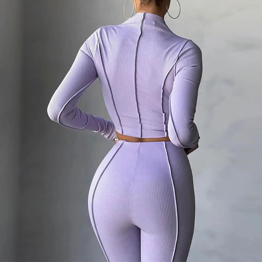 Women's casual round neck cropped pullover and trouser set