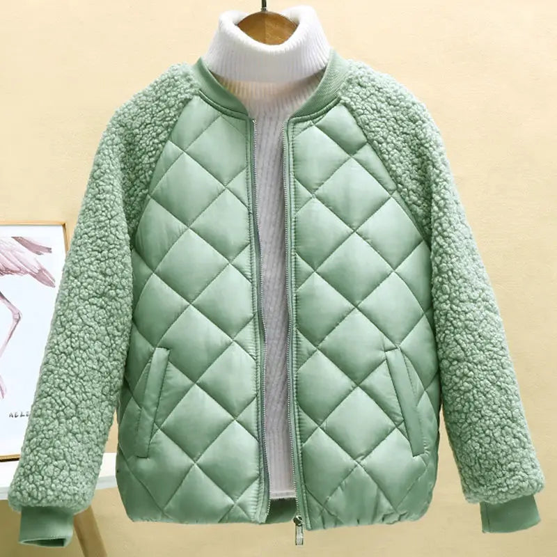 Women's short loose fit lightweight faux lamb wool winter jacket