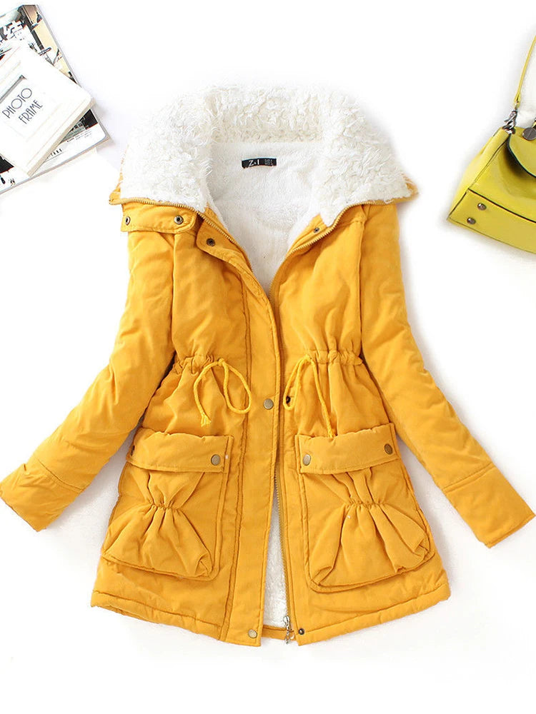 Women’s Winter Coat - Faux Fur Lined - Adjustable Fit - Snap Zip Closure - Flap Pockets