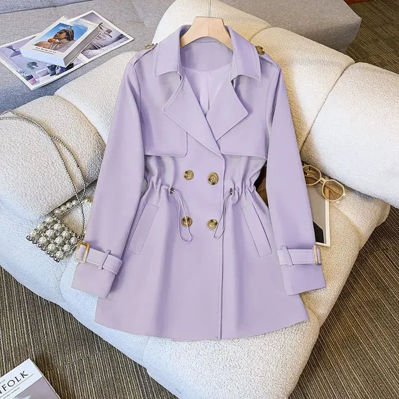 Women's elegant medium length petite trench coat