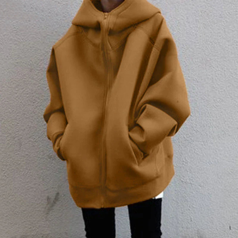 Women's oversized hooded zipper front jacket