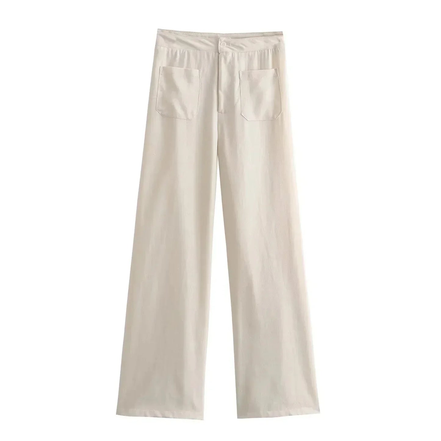 Women's Linen Two-Piece Set - Button-Down Shirt & High-Waisted Pants - Relaxed Fit