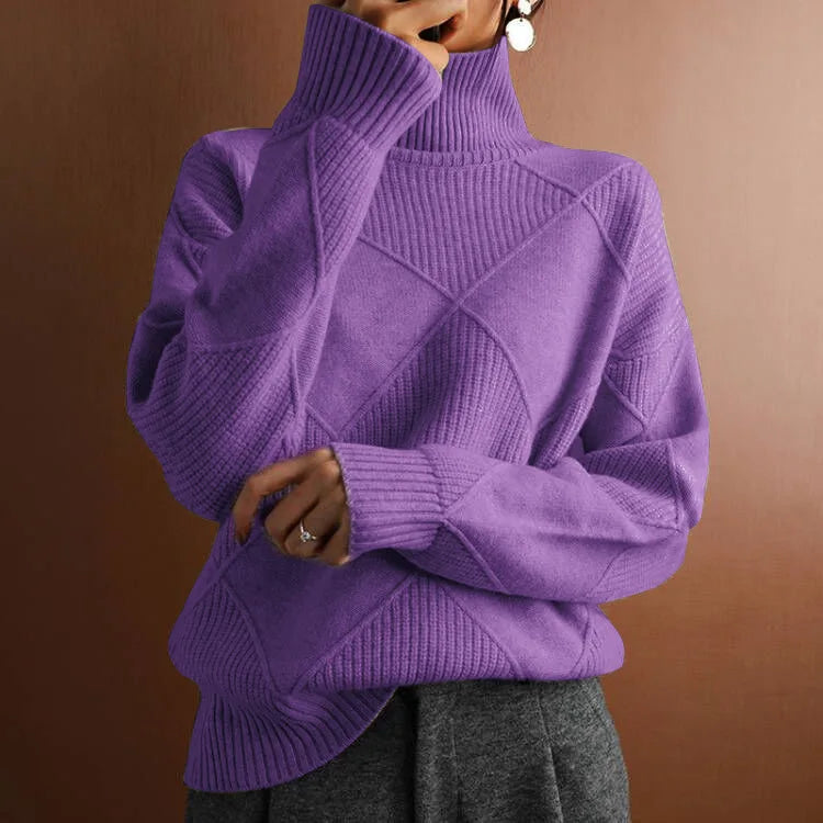 Warm Solid color wool pullover knitted turtleneck sweater - for women