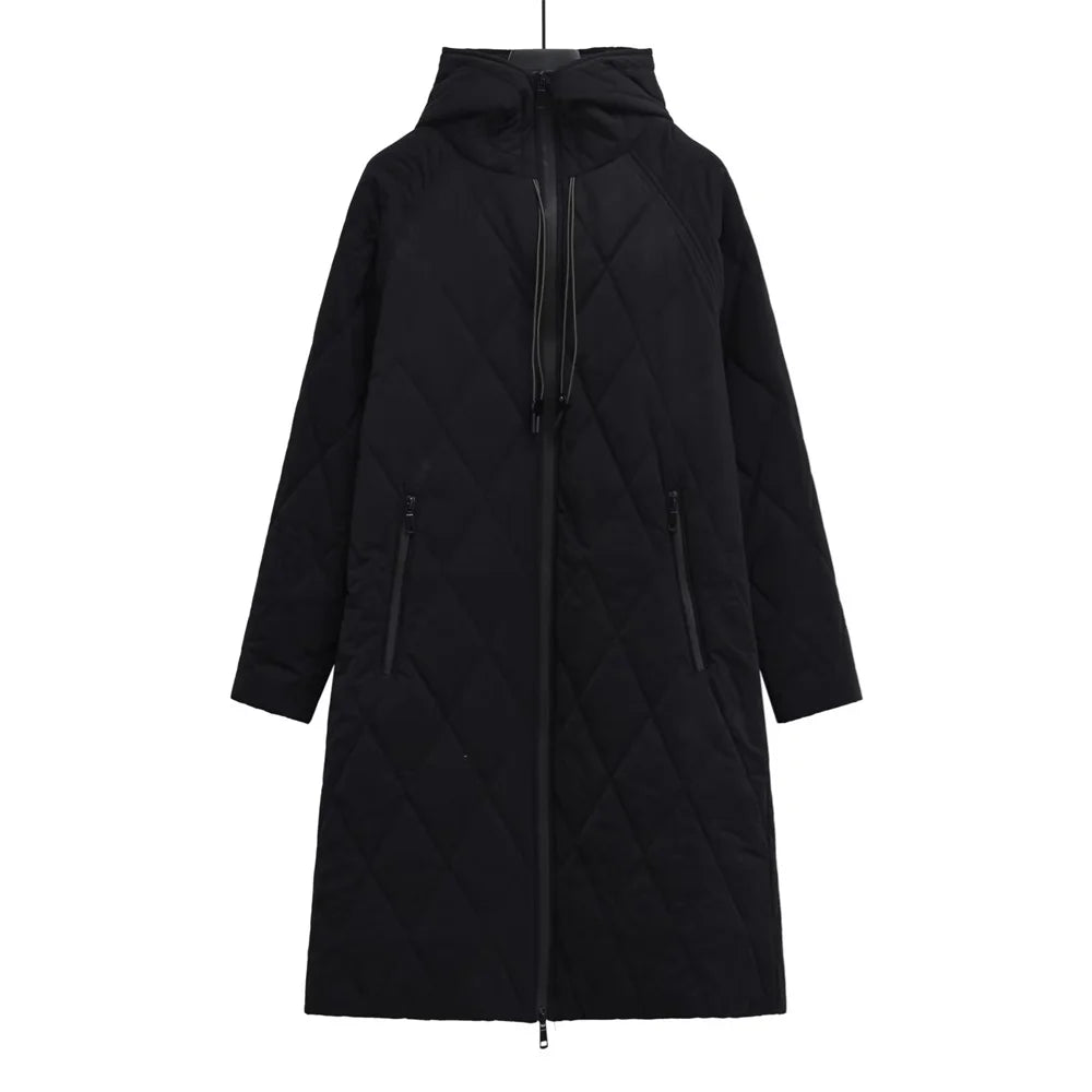 Women’s casual knee-length jacket with zipper detail