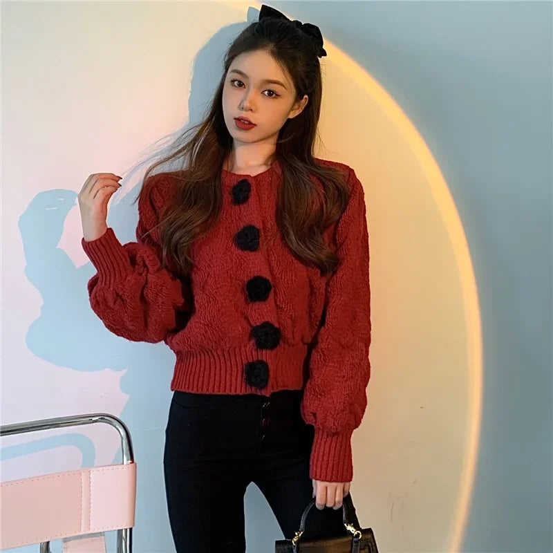 Flower Knitted Short Cardigan