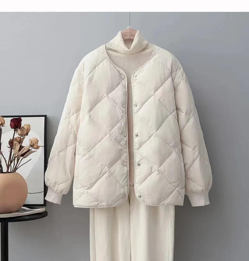 Women's diamond check loose slim down jacket
