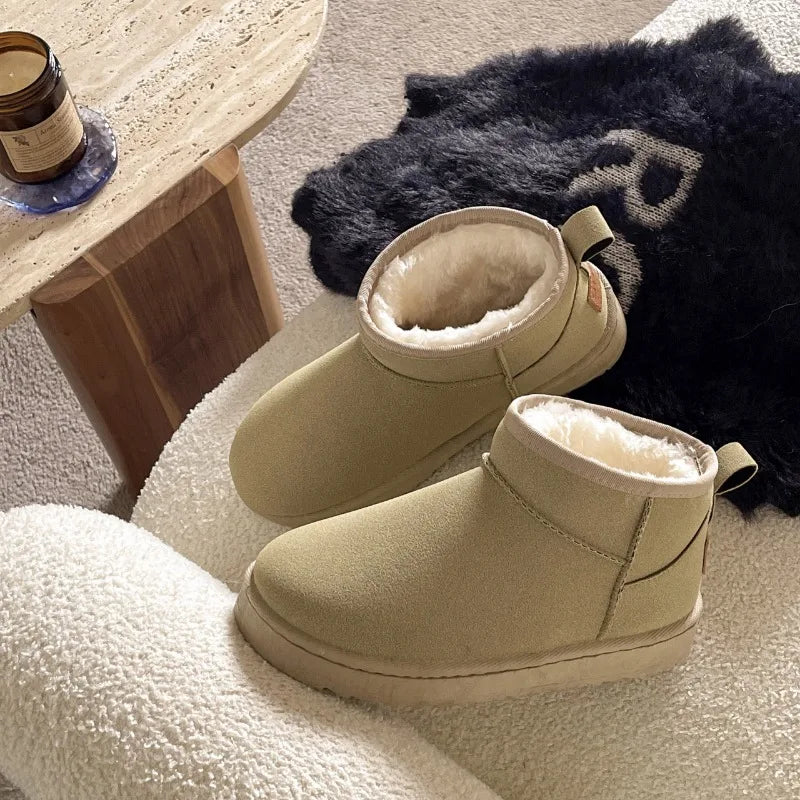 Women's faux leather ankle booties with warm fur lining