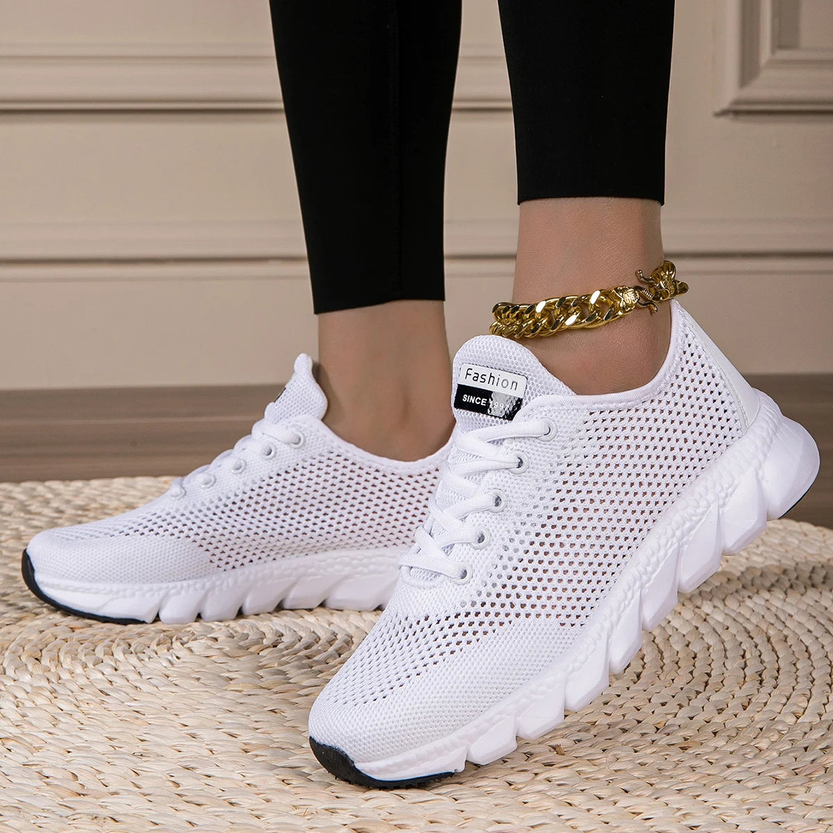 Hollowed-Out Woven Summer Running Shoes