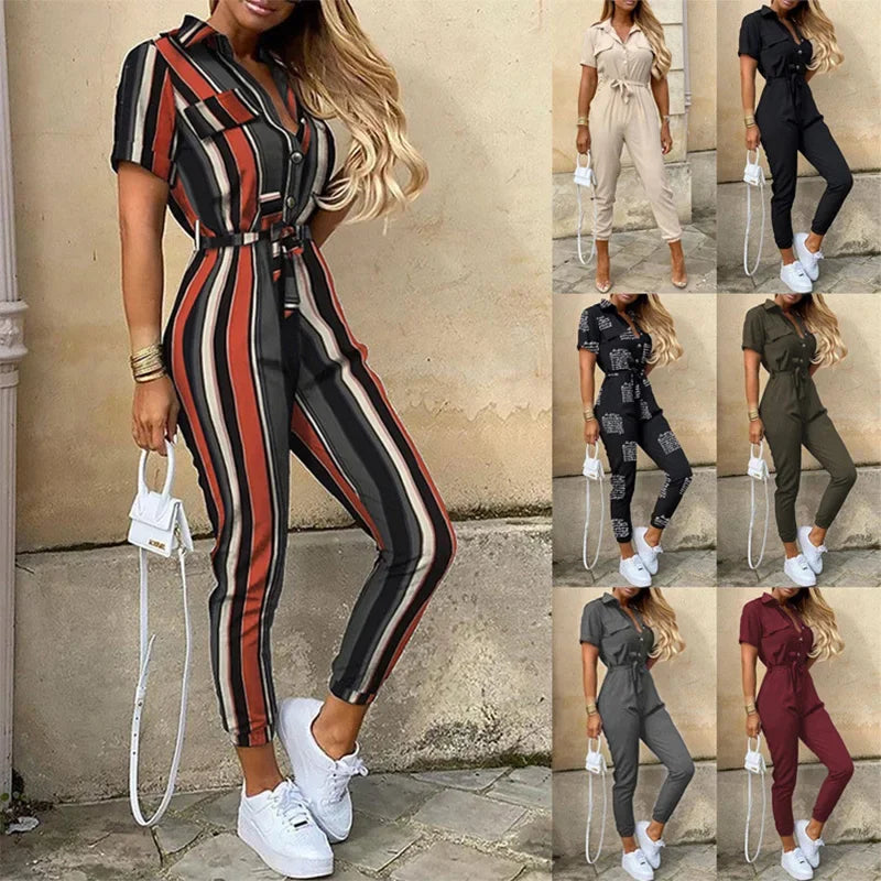 Women's monochromatic summer workwear jumpsuit with belt